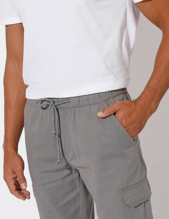 Pantalon cargo gabardine élastiqué (gris)