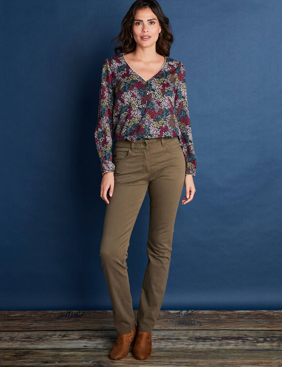 Pantalon droit gainant - grande stature entrej. 78 cm (vert olive)