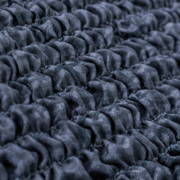 Housse bi-extensible microfibre effet faux uni pour fauteuil et canap&eacute; (bleu)