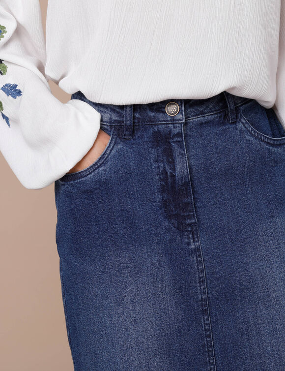 Jupe droite fendue en jean (stone)