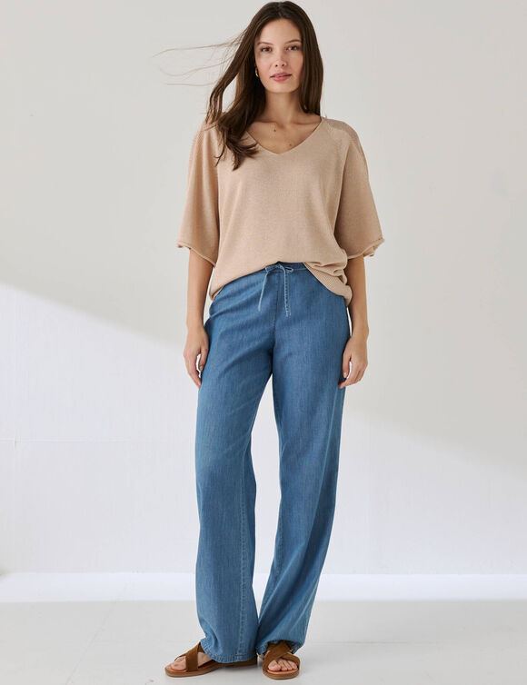 Pull loose maille brillante (beige)