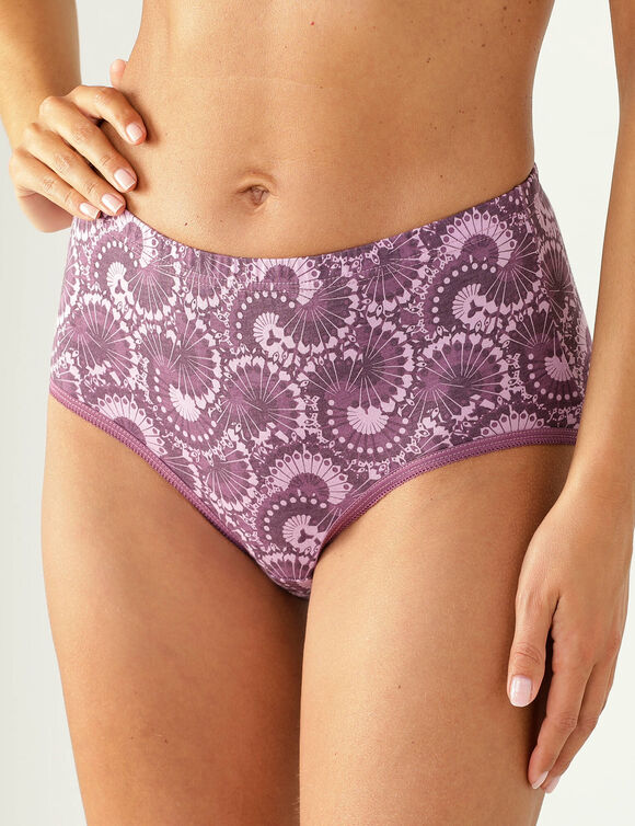 Katoenen maxi-slipjes met &bdquo;Indiase bloemen&ldquo;-print &ndash; set van 6 (pruim)