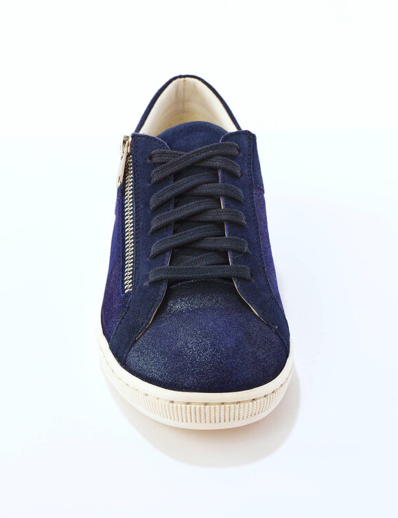 Basket basse zippée en cuir souple effet irisé (marine)