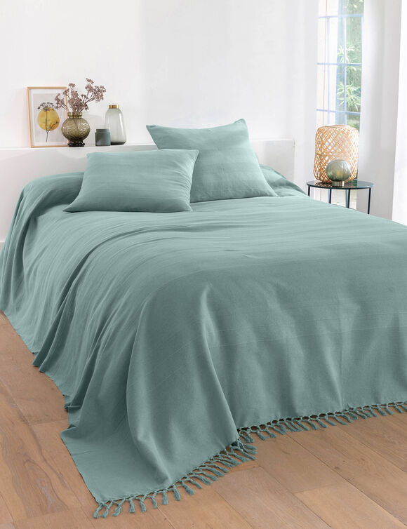 Effen katoenen plaid of sprei, ambachtelijk geweven (celadon)