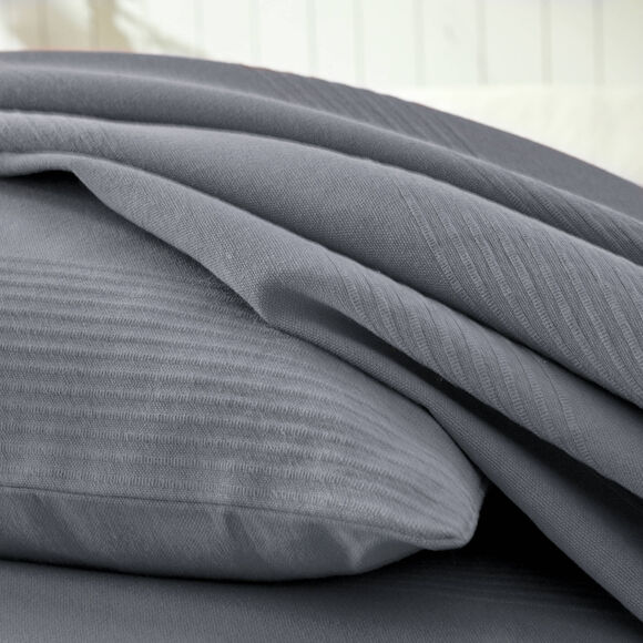 Jeté de lit uni tissé coton (gris anthracite)