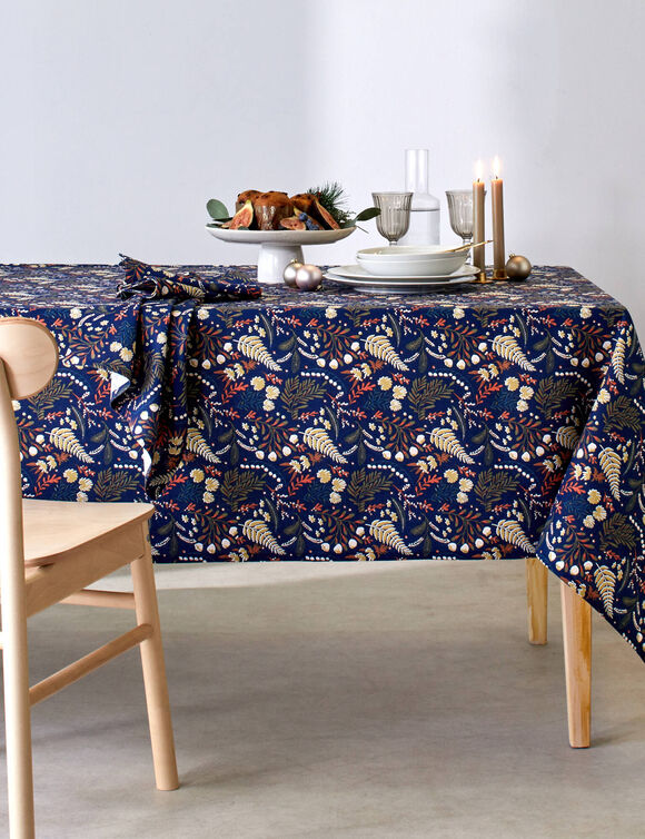 Katoenen servet met plantenprint - set van 3 (marine)