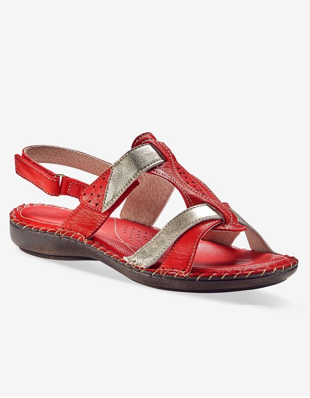 Tweekleurige sandalen in extrasoepel leer - rood, rood, hi-res