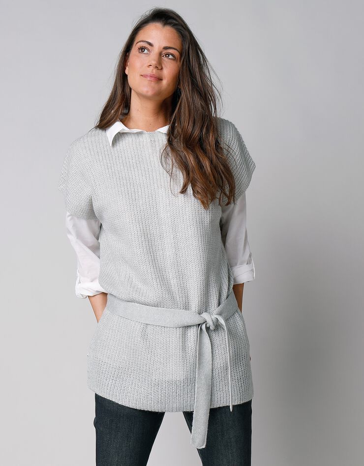 Pull tunique sans manches, maille anglaise toucher mohair (gris chiné) Pull tunique sans manches, maille anglaise toucher mohair (gris chiné)