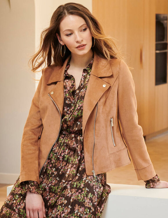 Blouson zipp&eacute; col tailleur pressionn&eacute;, su&eacute;dine (caramel)