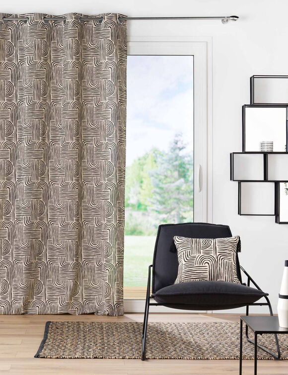 Rideau imprimé graphique art déco (écru / noir)