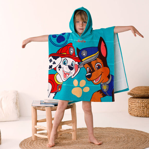 Gepersonaliseerde kinderbadponcho Paw Patrol®, katoenen badstof en velours - 320g/m² (smaragd)