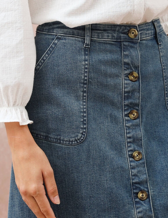 Jupe longue &eacute;vas&eacute;e boutonn&eacute;e devant, denim stretch (stone)