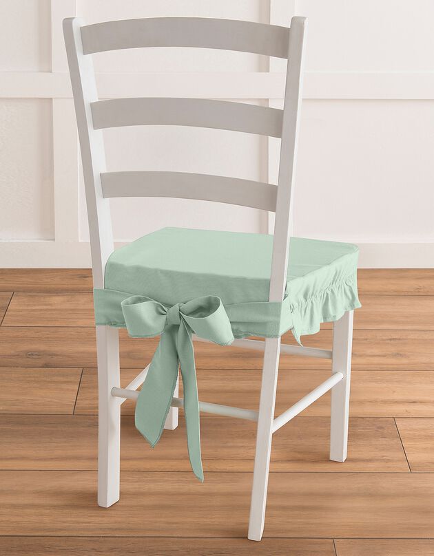 Housse chaise unie volantée coton bachette (vert amande)