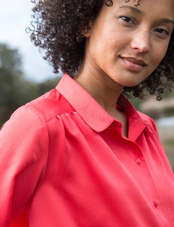 Chemise volume ample unie, satin (rouge)
