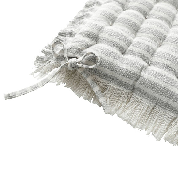 Galette de chaise carrée rayée à franges - lot de 2 (gris perle)