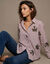 Oversized lang katoen overhemd met strepen en bedrukking (bordeaux / roze)