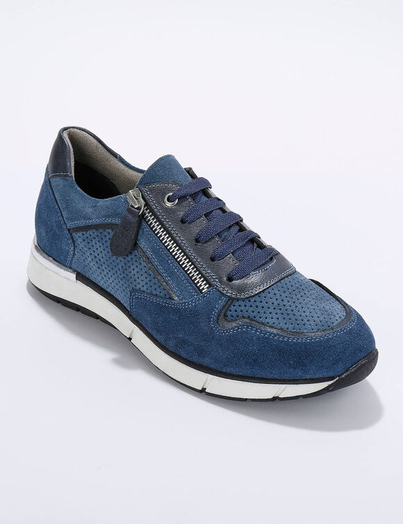 Leren sneakers met rits en veters (jeansblauw)