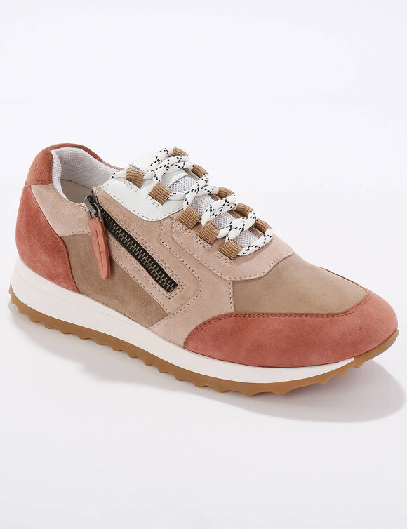 Baskets sneakers cuir, empi&egrave;cements fantaisie contrast&eacute;s (blush)
