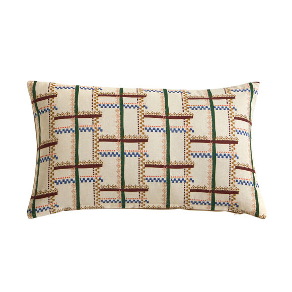 Coussin rectangulaire impression géométrique (bordeaux / bleu)