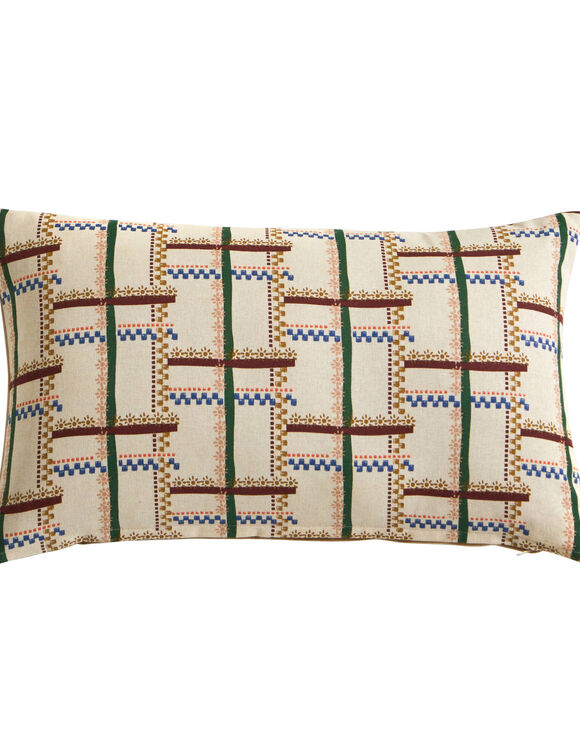Coussin rectangulaire impression géométrique (bordeaux / bleu)