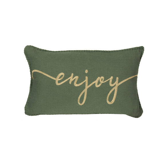 Coussin gaze de coton brodé message (kaki)