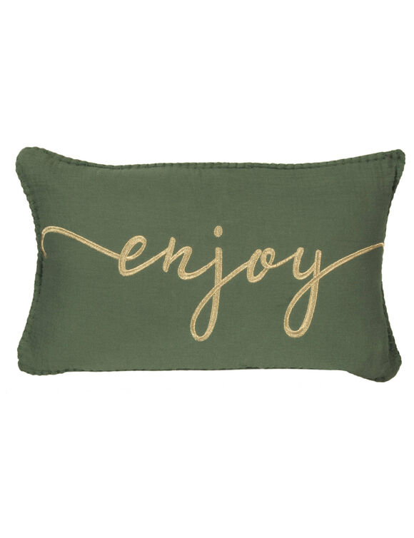 Kussen in tetrastof met borduursel (kaki)