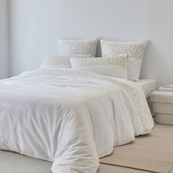 Linge de lit blanc brodé fleurs Colombine® (blanc)