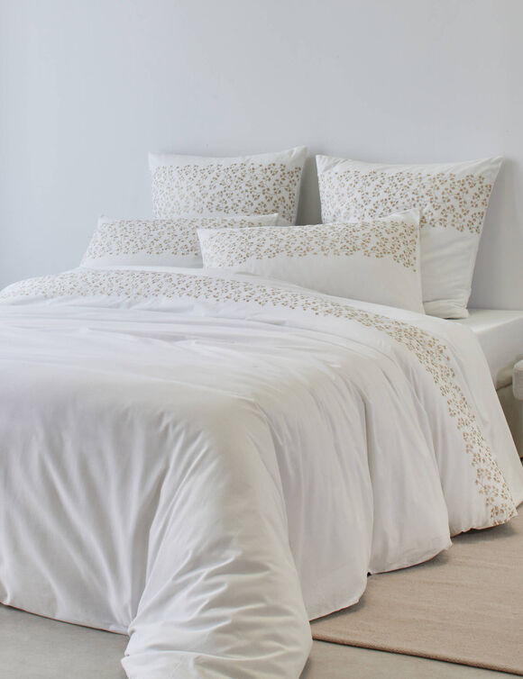 Linge de lit blanc brodé fleurs Colombine® (blanc)