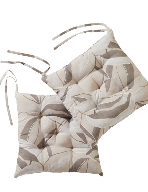 Vierkant stoelkussentje met bladerenprint - set van 2 (zandkleur)