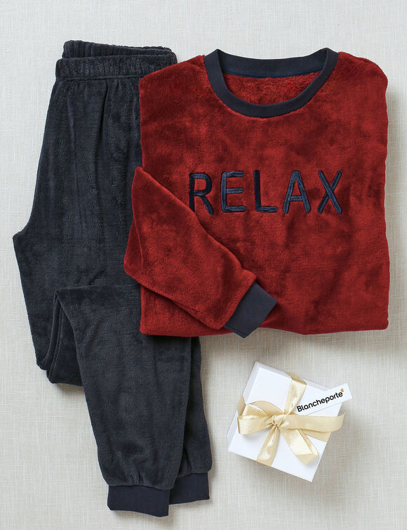 Relax pyjama in harig tricot, pluchetouch (bordeaux / marine)