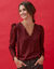 Blouse d&eacute;collet&eacute; festonn&eacute; dos, manches dentelle (bordeaux)