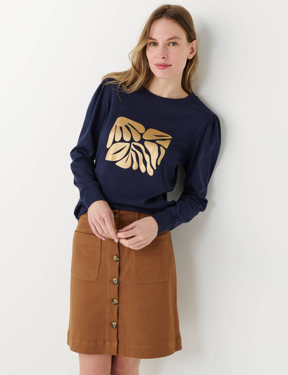 T-shirt met lange mouwen, bedrukt met een glanzende print (marine)