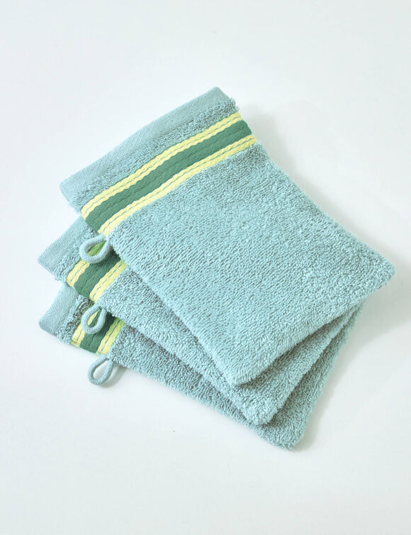 Collection serviettes de bain liteau rayures bayad&egrave;res - &eacute;ponge bouclette 420 gr/m&sup2; (vert d'eau)