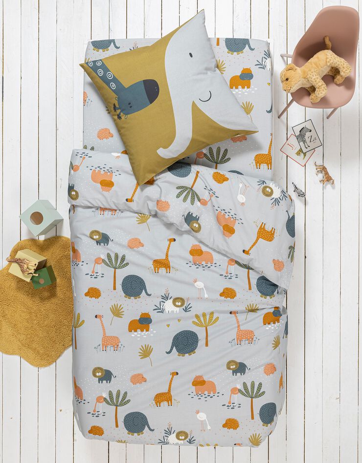 Linge de lit enfant imprimé Zoo - coton  (gris clair)