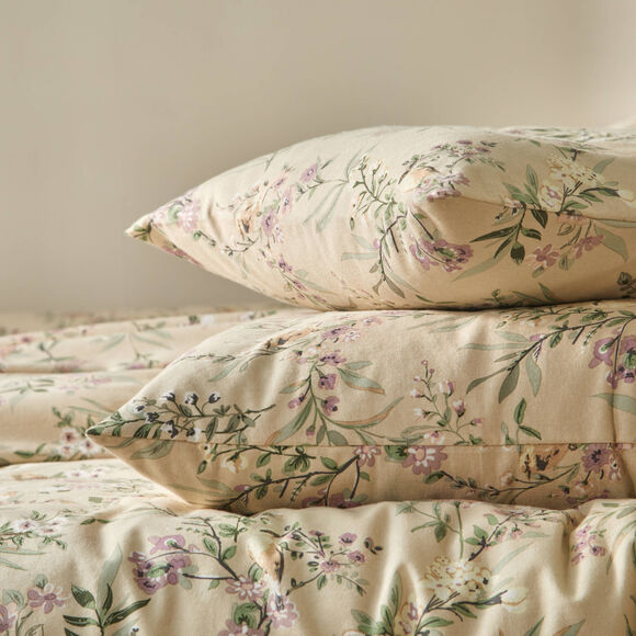 Yseult-beddengoed van bedrukt flanellen materiaal (zandkleur)