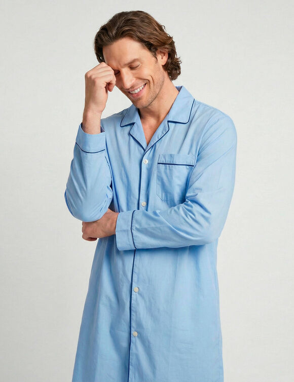 Liquette pyjama unie popeline coton (bleu ciel)