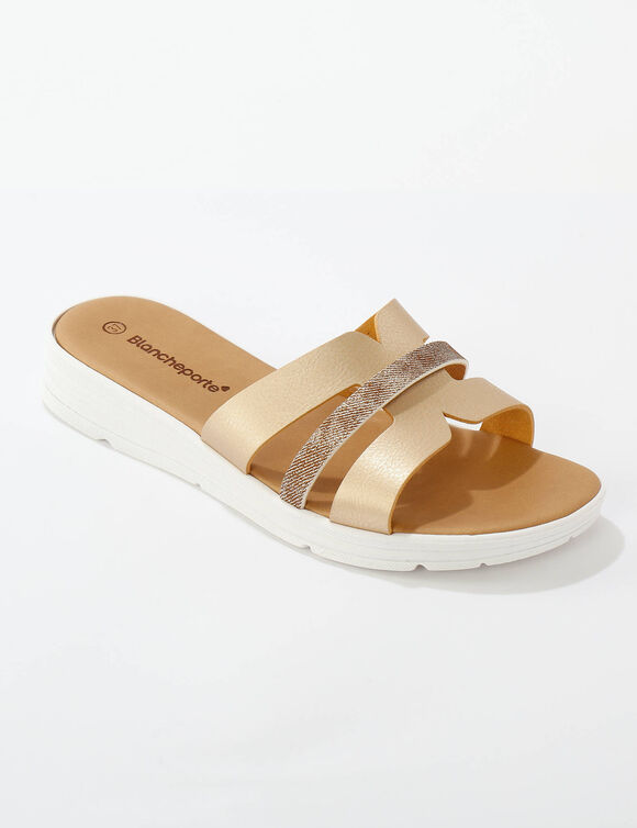 Mules iris&eacute;es l&eacute;g&egrave;res talon compens&eacute; (dor&eacute;)