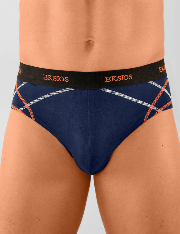 Slip ferm&eacute; &eacute;lastiqu&eacute; surpiqu&eacute; taille confort - lot de 6 (bleu + marine)
