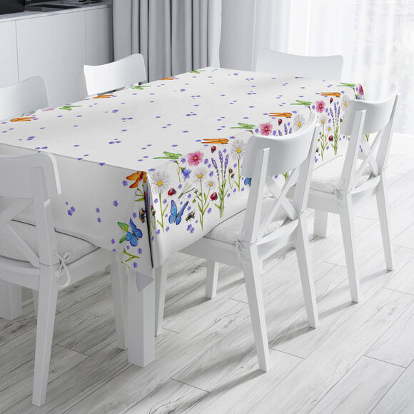 Nappe coton imprimé bucolique (blanc)