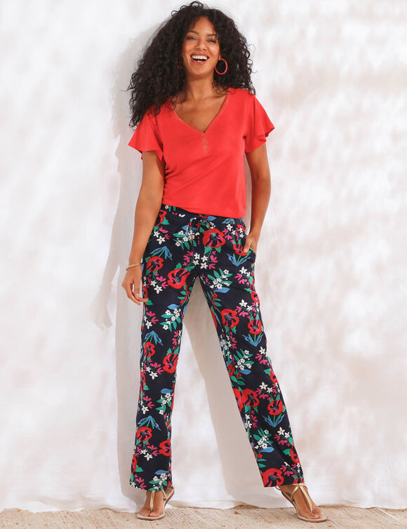 T-shirt col V dor&eacute; maille unie (rouge)