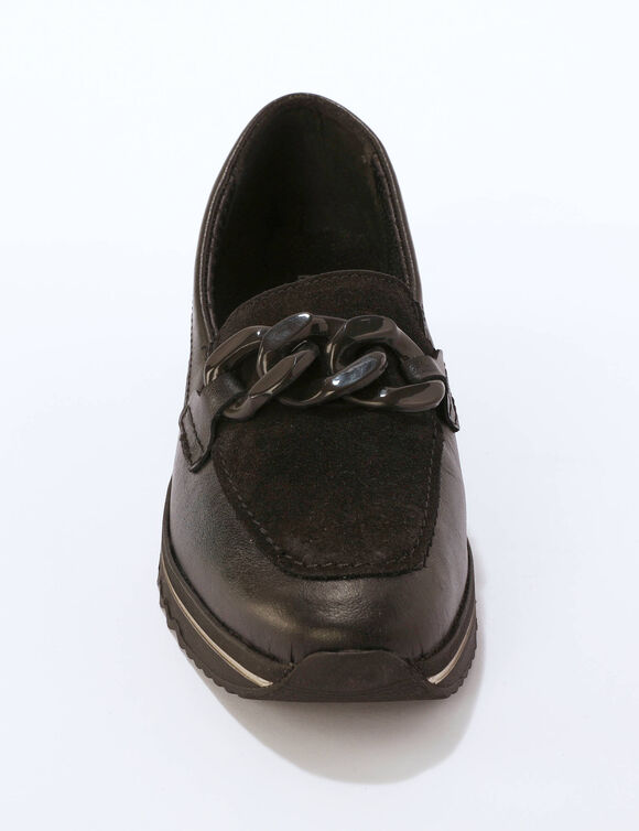 Comfortabele mocassins in leer met elastiek en sleehak (zwart)