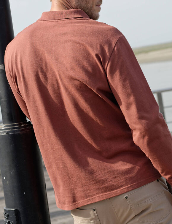 Effen polo in piquétricot met lange mouwen (terracotta)