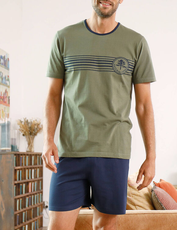 Pyjama short jersey coton manches courtes (kaki / marine)