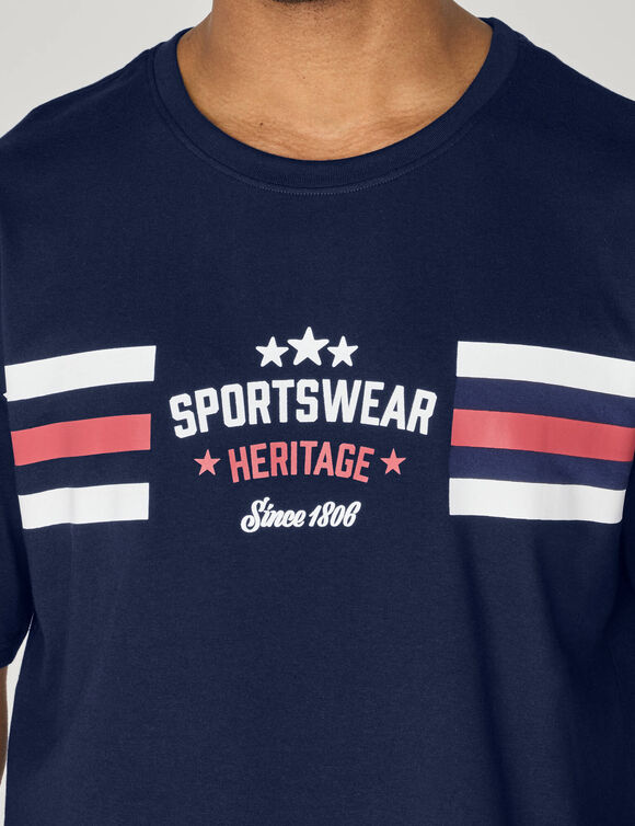 T-shirt met pyjamamotief en strepen, korte mouwen (marine)