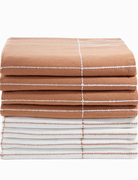 Torchons carreaux coton - lots  (caramel / blanc)