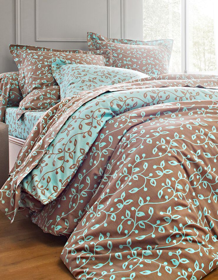Linge de lit Héritage en coton à motifs volutes, chocolat / turquoise, hi-res image number 1