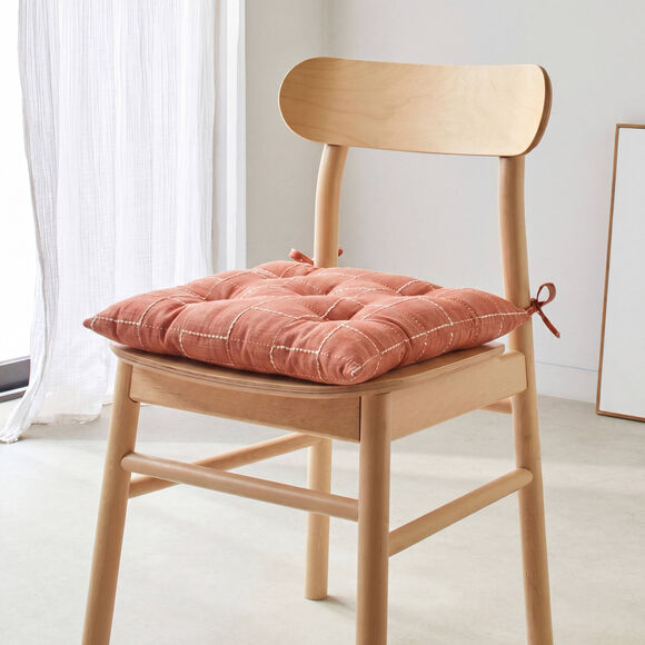 Galette de chaise carr&eacute;e &agrave; carreaux - lot de 2 (terracotta)