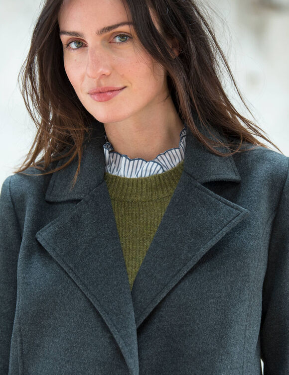 Manteau caban boutonn&eacute; uni (anthracite chin&eacute;)