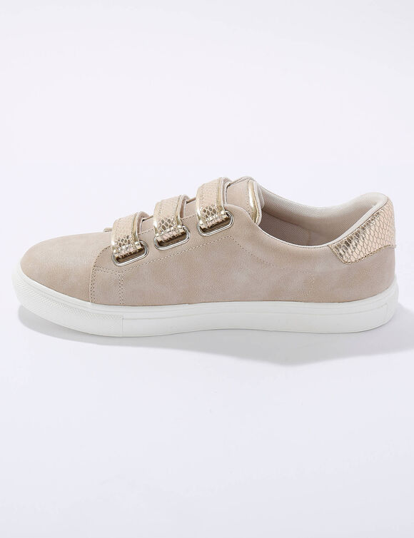 Sneakers met scratchpatjes, glanzend kroko-effect (beige / goudkleurig)