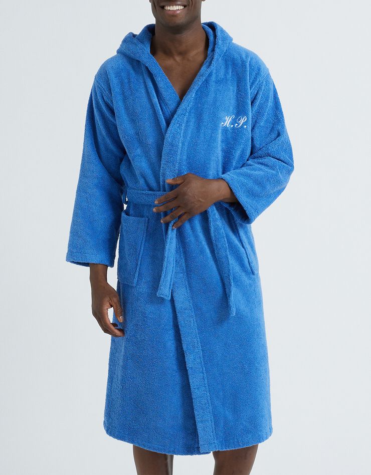 Peignoir mixte adulte col capuche éponge bouclette personnalisable (bleu dur)